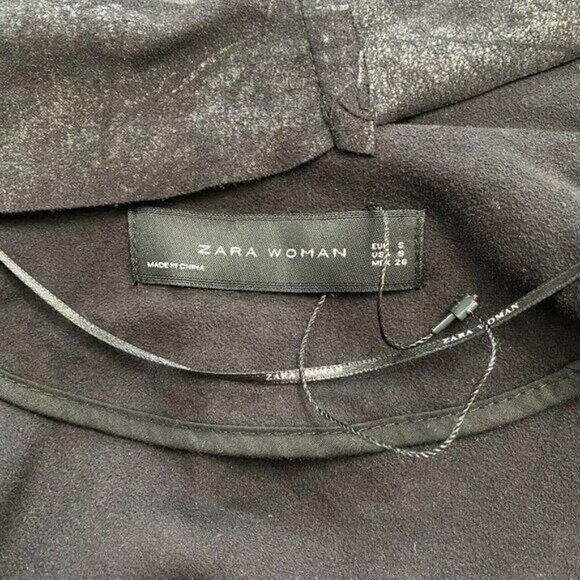 Zara Faux Suede Black Vest Open Front Women's Small Waterfall Shimmer - Picture 5 of 9